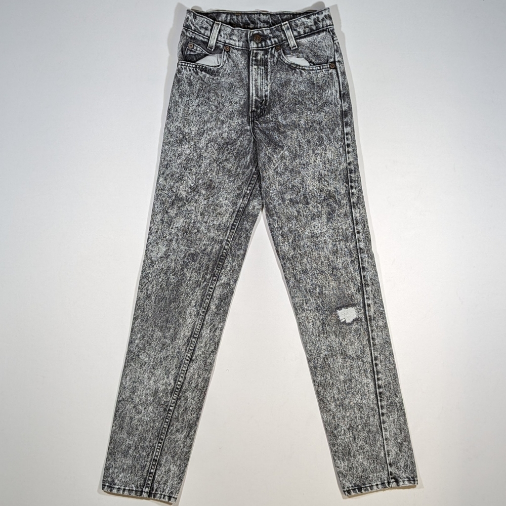 Vintage 80s Levi's Black Tab 705 Student Size 26x32 Acid Wash Black White Denim